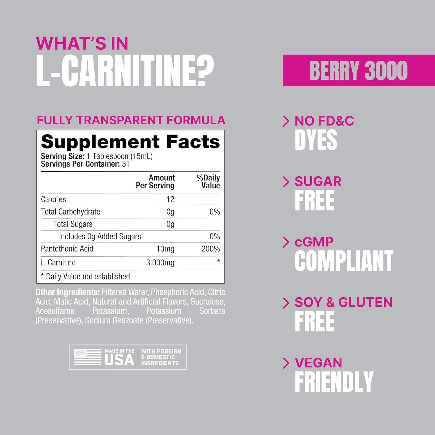 PROSUPPS L-Carnitine Liquid Shots - Stimulant-Free Workout Drink for Muscle Recovery & Performance - Clean Energy, No Sugar, No Carbs - 31 Servings, 3000 Berry Flavor