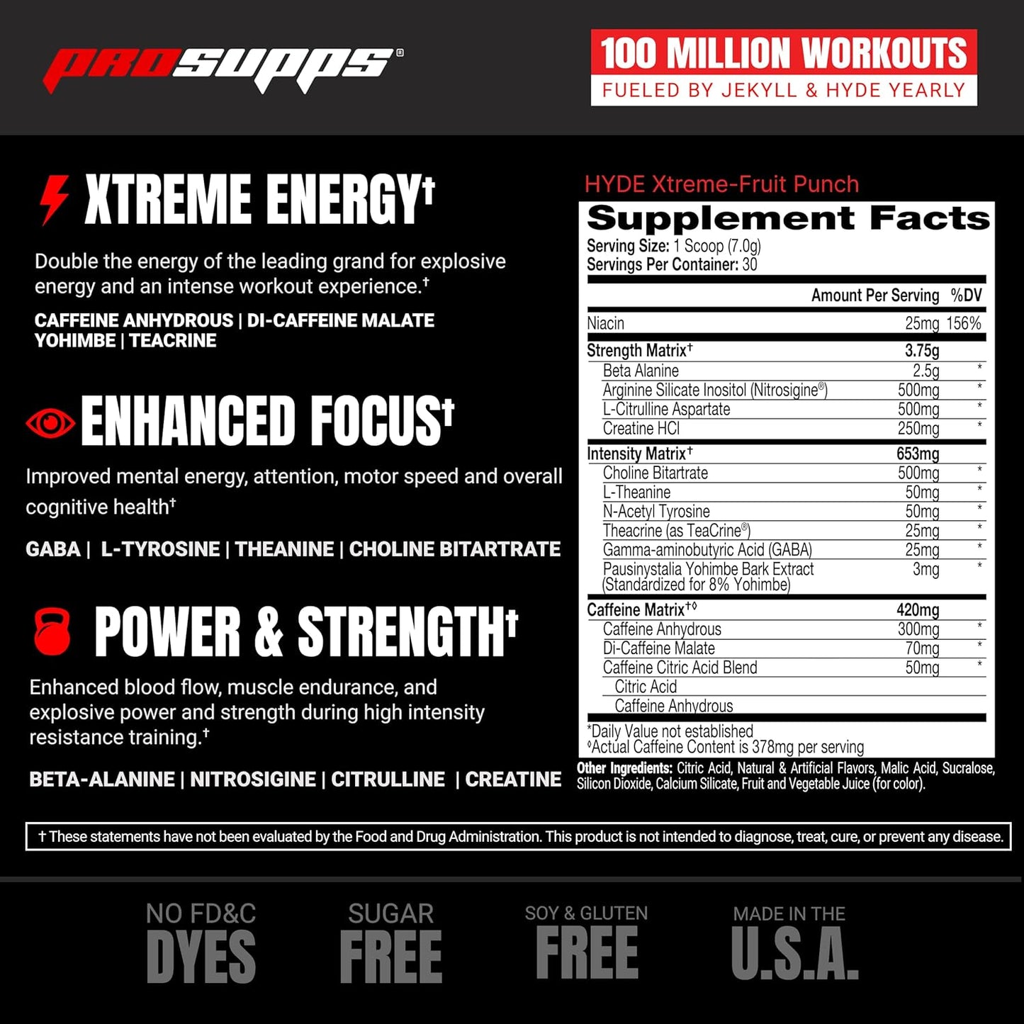 PROSUPPS® Mr. Hyde® Xtreme Pre-Workout Powder - Boost Energy, Focus, and Pumps with Beta Alanine, Creatine, and Nitrosigine (Fruit Punch, 30 Servings)