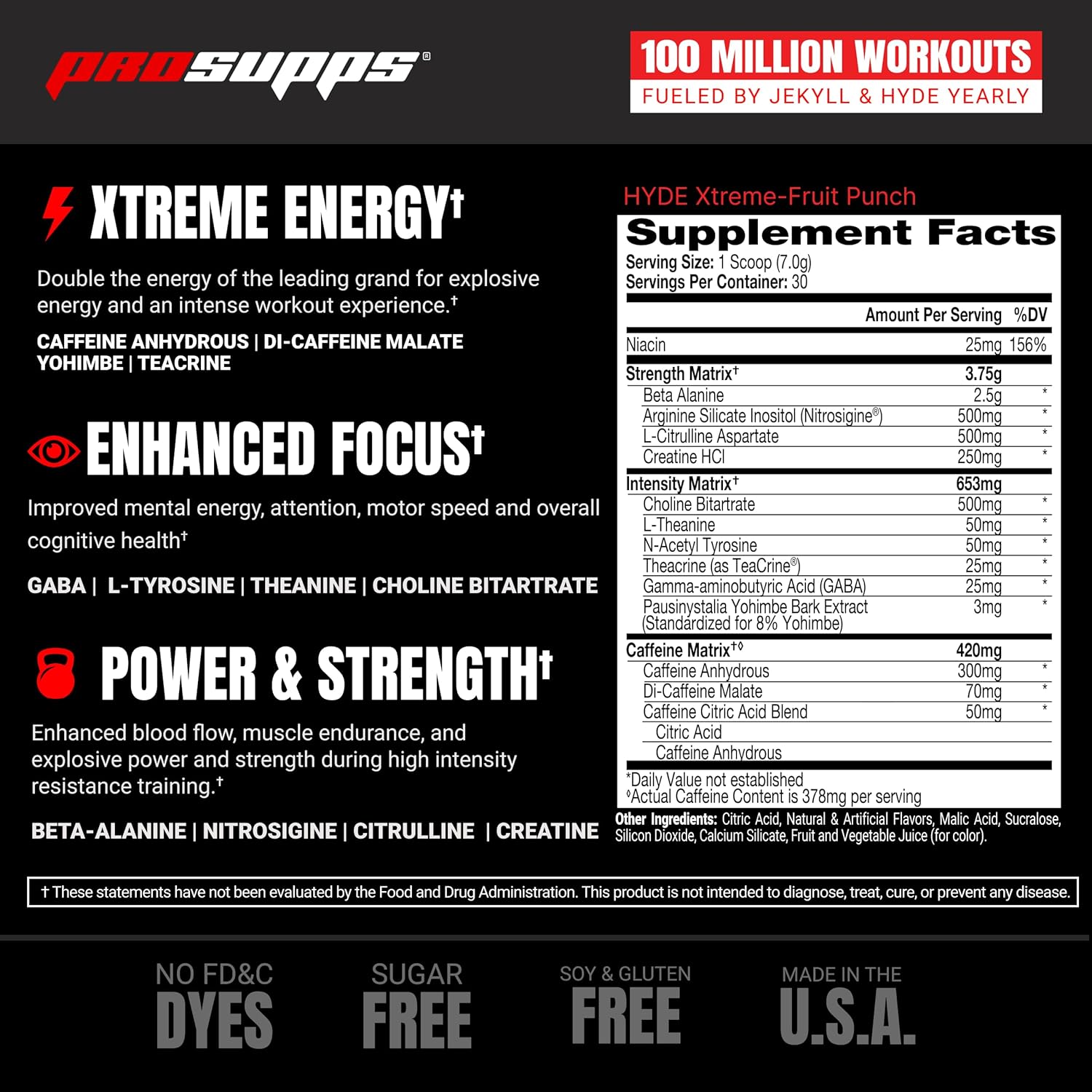 PROSUPPS® Mr. Hyde® Xtreme Pre-Workout Powder - Boost Energy, Focus, and Pumps with Beta Alanine, Creatine, and Nitrosigine (Fruit Punch, 30 Servings)