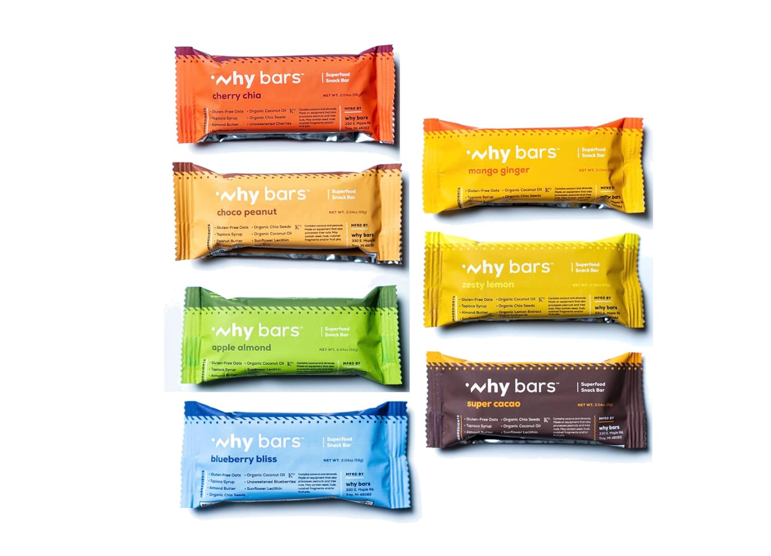 Protein Bar Variety Pack Superfood, 2.04 oz Bars, Pack of 7 - Gluten-Free, Non-GMO, Organic, Vegan