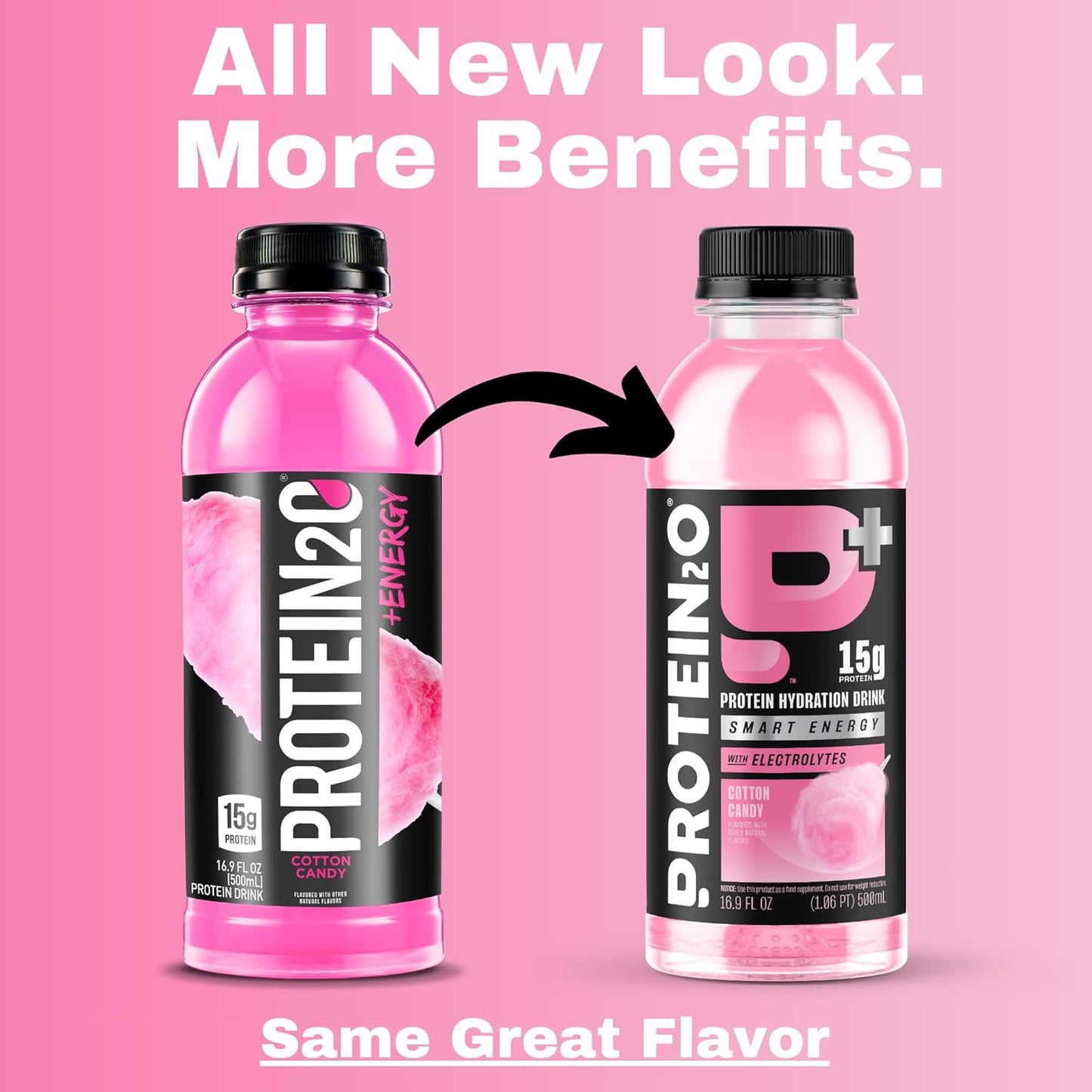 Protein2o Cotton Candy Hydration Drink with 15g Whey Protein Isolate, Electrolytes, B Vitamins, Sugar Free - 16.9 oz (Pack of 12)