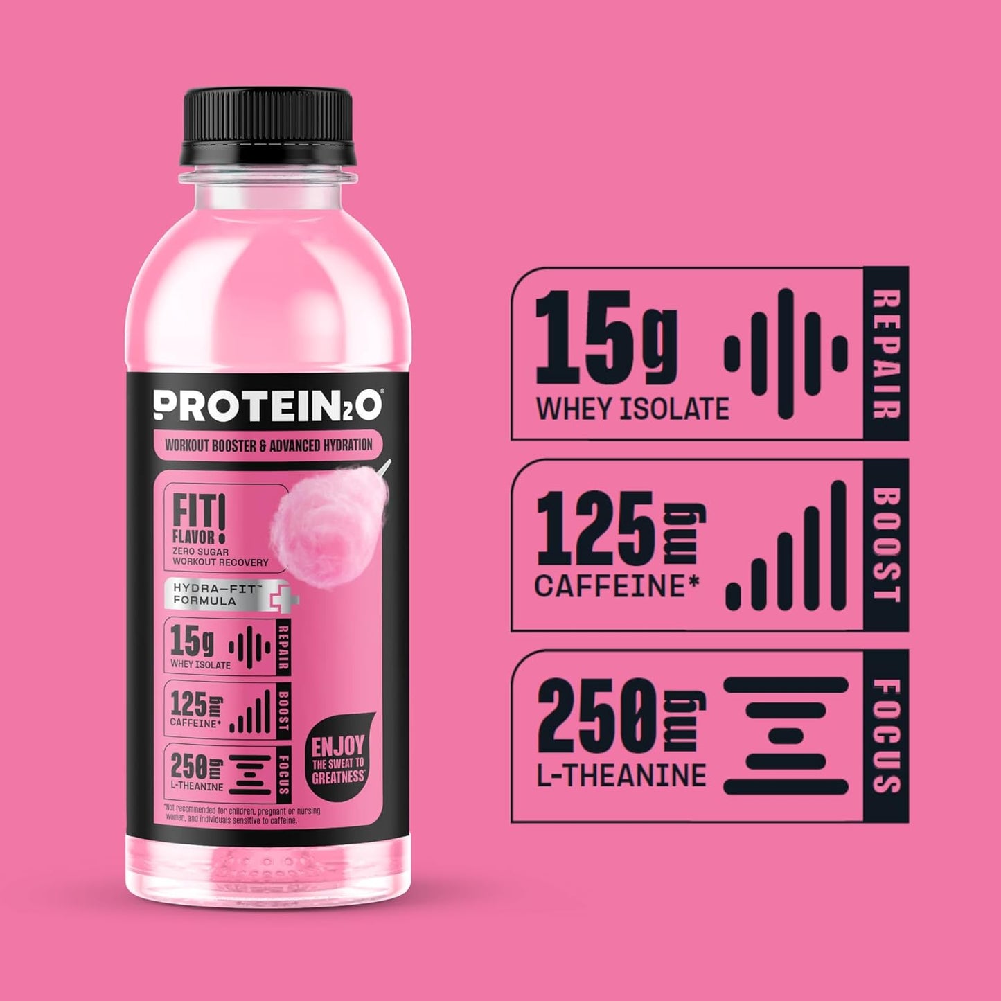 Protein2o Cotton Candy Hydration Drink with 15g Whey Protein Isolate, Electrolytes, B Vitamins, Sugar Free - 16.9 oz (Pack of 12)