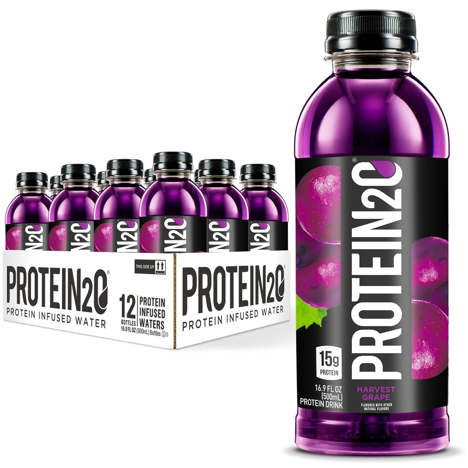 Protein2o Harvest Grape Infused Water, 15g Whey Protein, Ready-To-Drink, 16.9 oz Bottle, Sugar-Free, Gluten-Free, Lactose-Free - Pack of 12 - BoostGo Australia