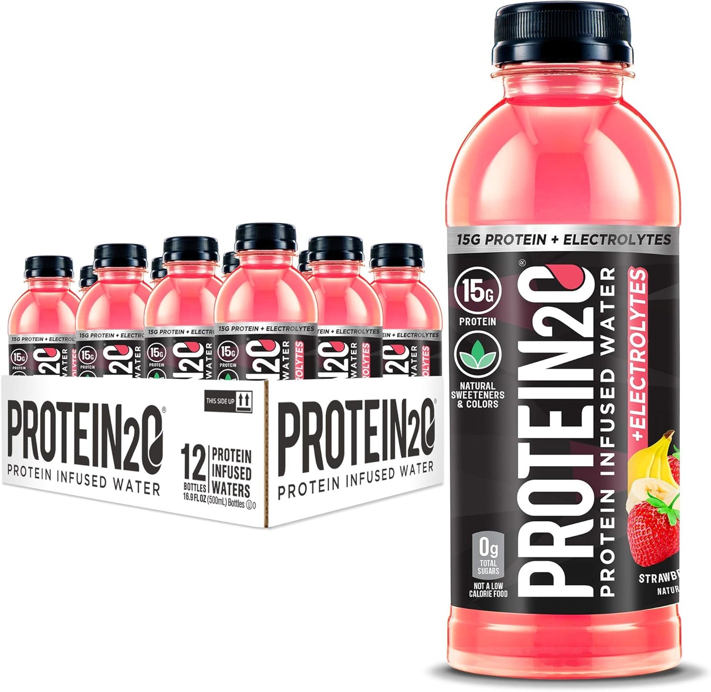 Protein2o Strawberry Banana Protein Infused Water with Electrolytes - 15g Whey Protein Isolate, Low Calorie, 16.91 fl oz (12 pack)