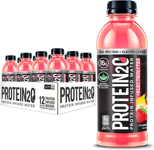 Protein2o Strawberry Banana Protein Infused Water with Electrolytes - 15g Whey Protein Isolate, Low Calorie, 16.91 fl oz (12 pack)