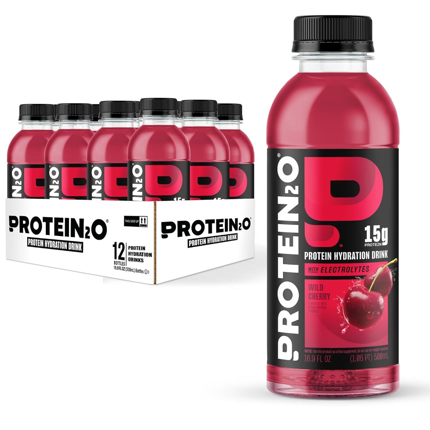 Protein2o Wild Cherry 15g Whey Protein Water Bottle, 16.9 oz (Pack of 12) - 202.8 Fl Oz - BoostGo Australia