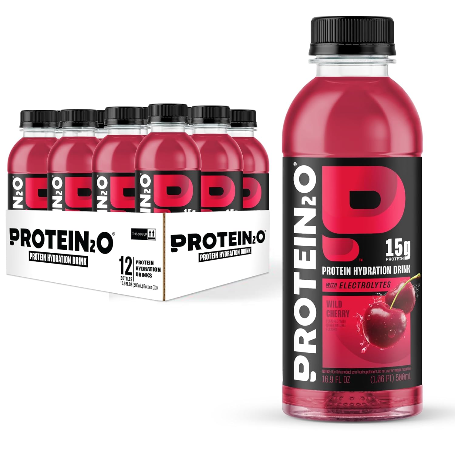 Protein2o Wild Cherry 15g Whey Protein Water Bottle, 16.9 oz (Pack of 12) - 202.8 Fl Oz - BoostGo Australia
