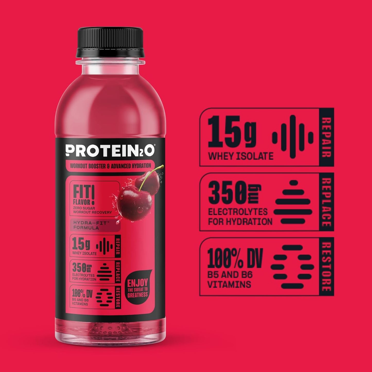 Protein2o Wild Cherry 15g Whey Protein Water Bottle, 16.9 oz (Pack of 12) - 202.8 Fl Oz - BoostGo Australia