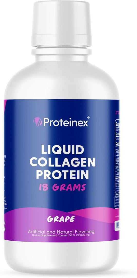 Proteinex Hydrolyzed Collagen Liquid Supplement for Women - Grape Flavored, Sugar-Free, Carb-Free, 30 Fl Oz Bottle