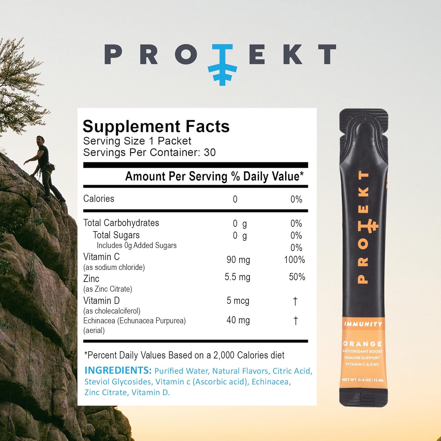 Protekt Immunity Liquid Formula with Zinc and Vitamin C - 30 Packets of Natural Antioxidant Drink Mix - Orange Flavor - BoostGo Australia