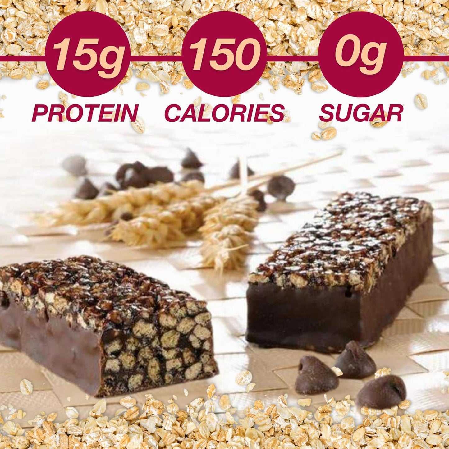ProtiDIET Chocolate Fiber Protein Bars - Gluten Free Crunchy Cereal Bars, High Protein Snacks for On-the-Go Nutrition - 7 Bars