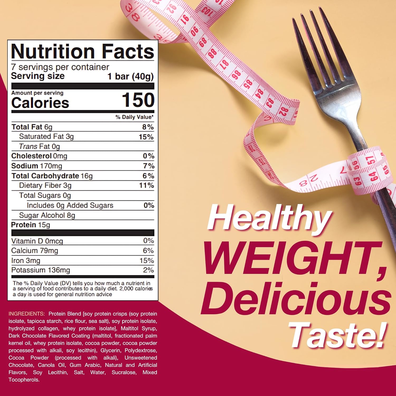 ProtiDIET Chocolate Fiber Protein Bars - Gluten Free Crunchy Cereal Bars, High Protein Snacks for On-the-Go Nutrition - 7 Bars