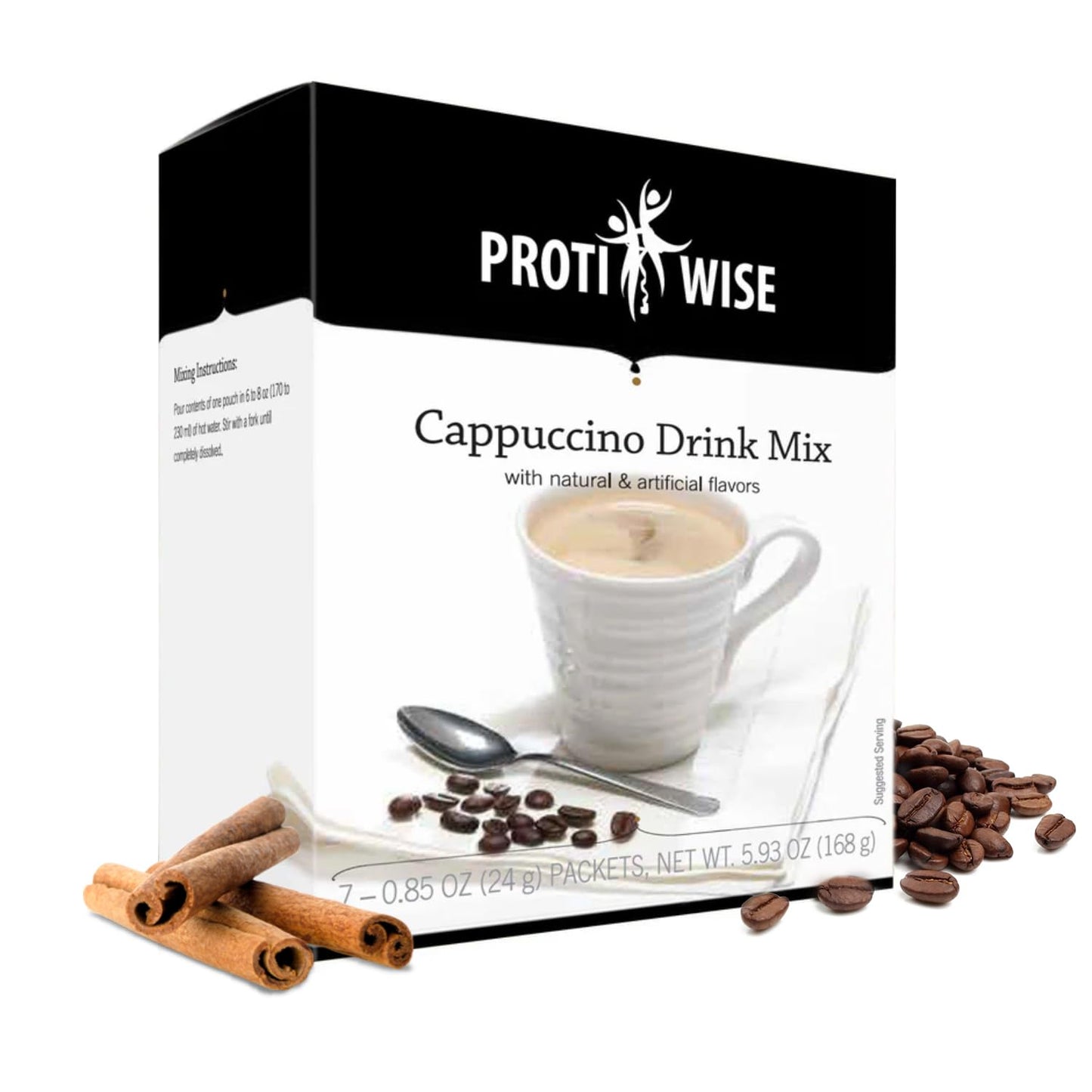 ProtiWise Cappuccino High Protein Drink Mix | Meal Replacement for Slimming Formula | 15g Protein, Low Calorie, Low Fat, Sugar-Free | Keto-Friendly | 7/Box