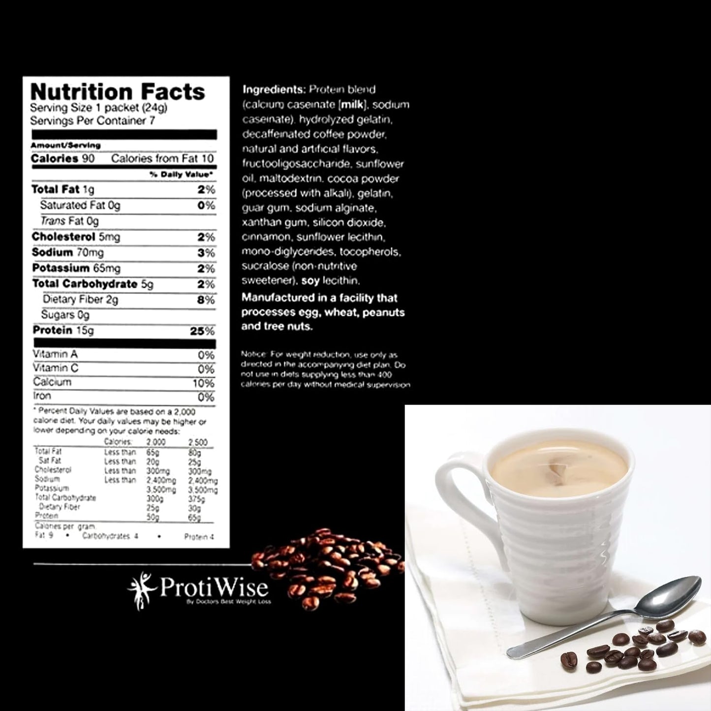 ProtiWise Cappuccino High Protein Drink Mix | Meal Replacement for Slimming Formula | 15g Protein, Low Calorie, Low Fat, Sugar-Free | Keto-Friendly | 7/Box