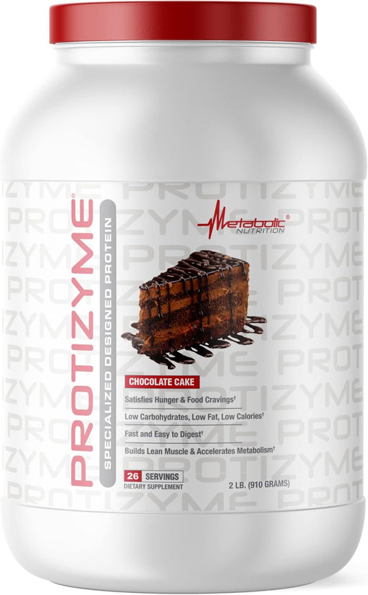 Protizyme Chocolate Cake 100% Whey Protein Powder | High Protein, Low Carb, Low Fat with Digestive Enzymes | 24 Essential Vitamins and Minerals | 2lb
