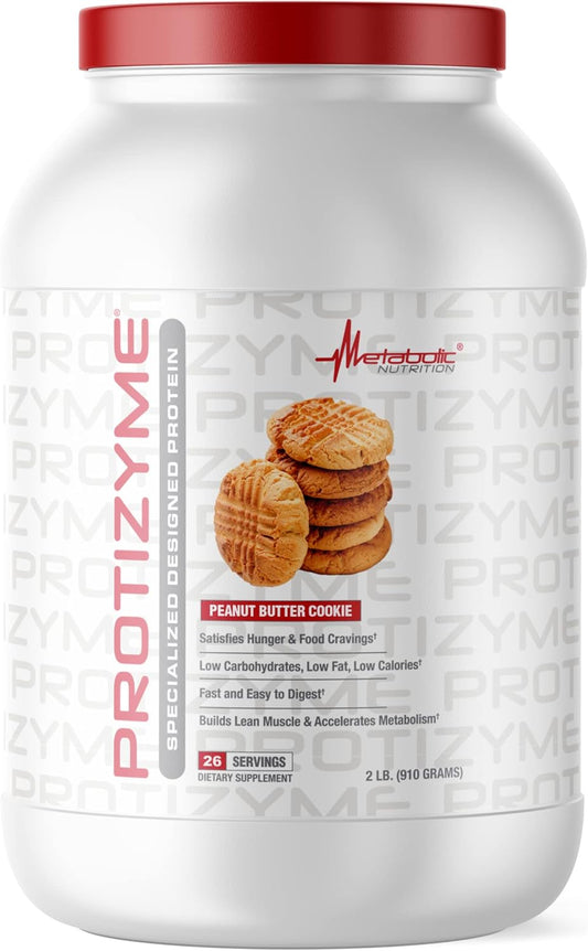 Protizyme Metabolic Nutrition Whey Protein Powder, Peanut Butter Cookie Flavor - 2 Pound, High Protein, Low Carb, Low Fat, with Digestive Enzymes and 24 Essential Vitamins and Minerals