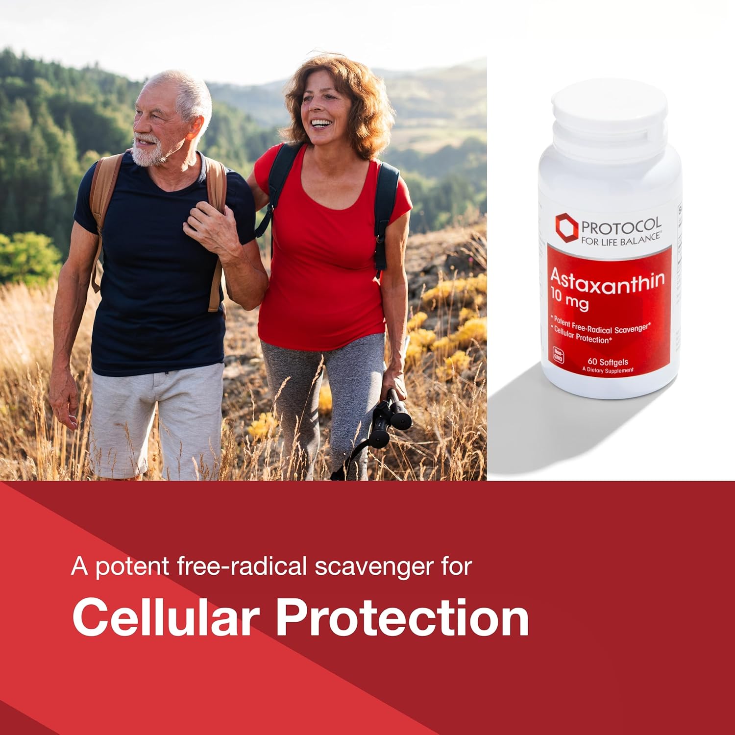 Protocol Astaxanthin 10mg Softgels - Supports Cellular Health, Carotenoid Supplement, Non-GMO, Dairy Free - 60 Softgels