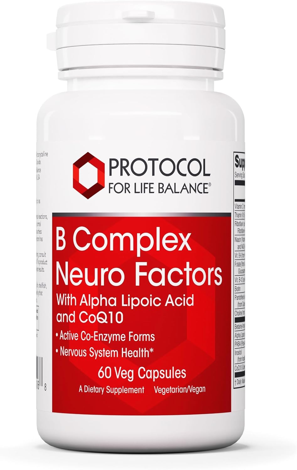 Protocol B Complex Neuro Factors with Vitamin C, Alpha-Lipoic Acid, CoQ10 - 60 Veg Capsules for Life Balance