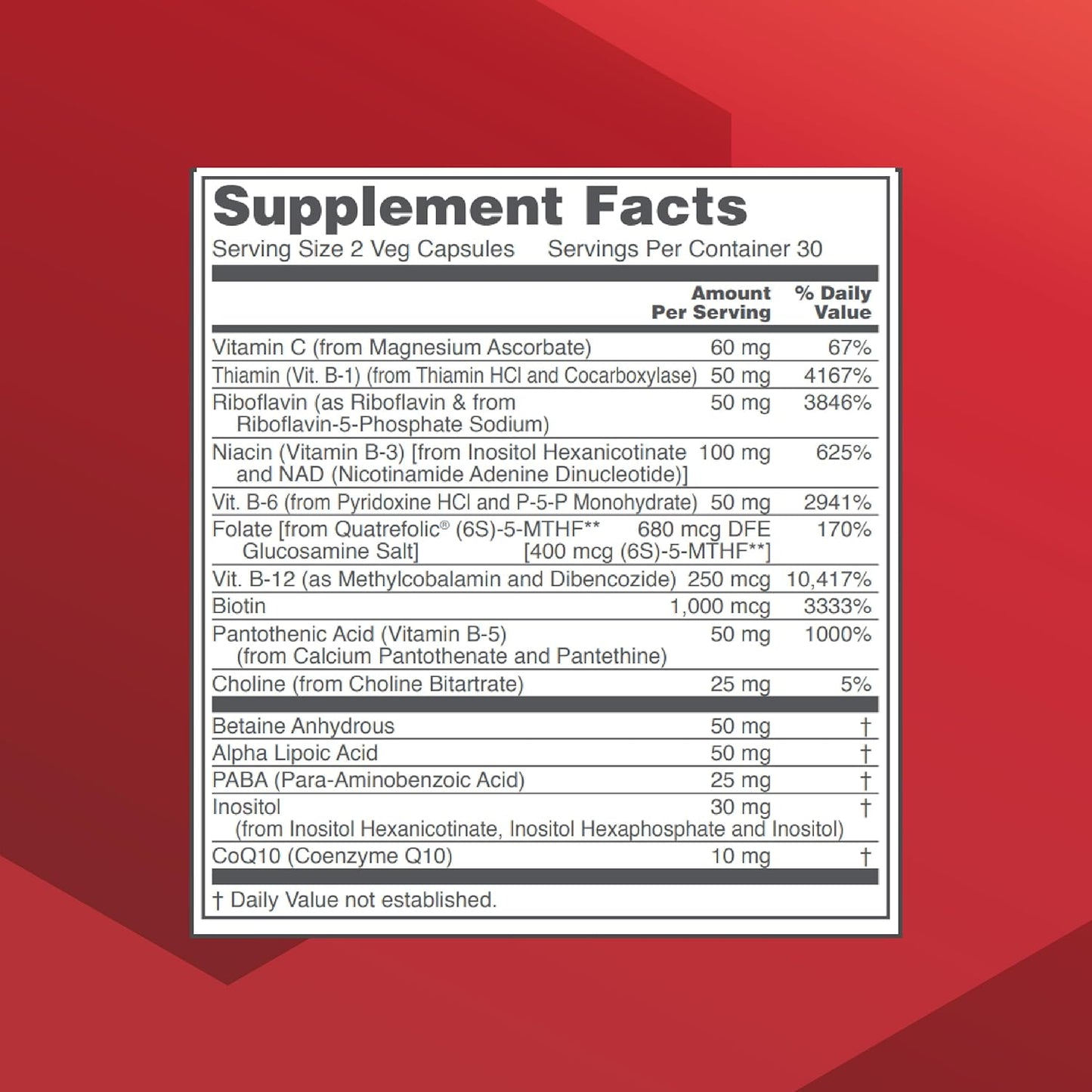 Protocol B Complex Neuro Factors with Vitamin C, Alpha-Lipoic Acid, CoQ10 - 60 Veg Capsules for Life Balance
