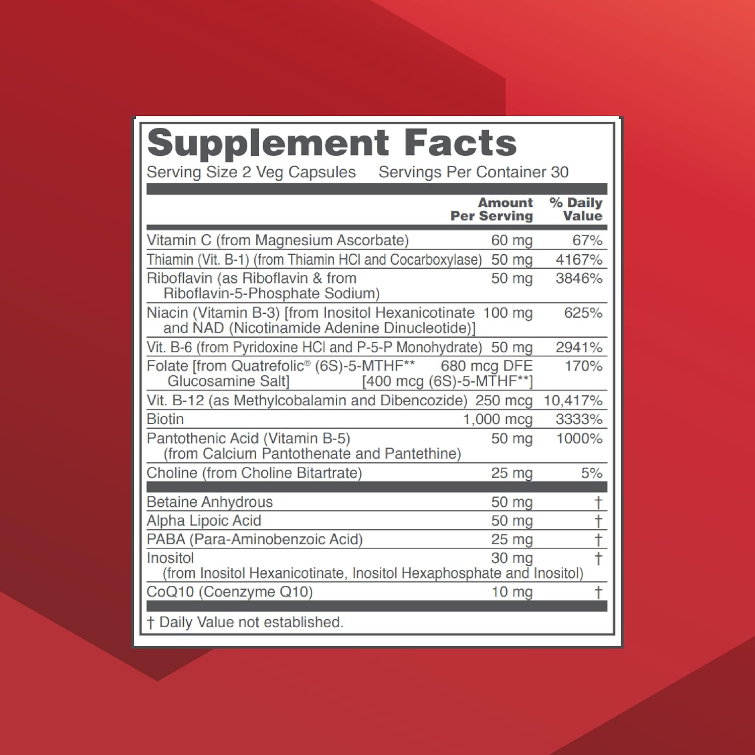 Protocol B Complex Neuro Factors with Vitamin C, Alpha-Lipoic Acid, CoQ10 - 60 Veg Capsules for Life Balance