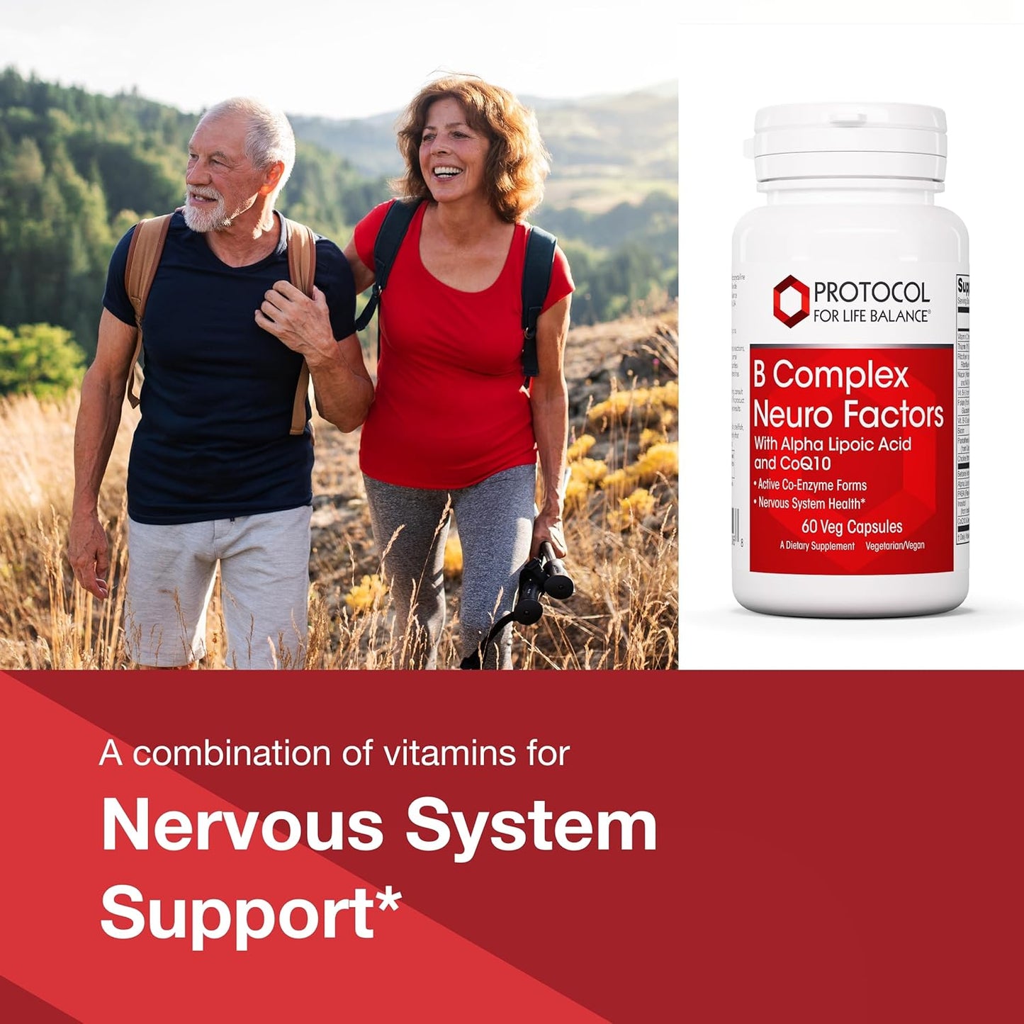 Protocol B Complex Neuro Factors with Vitamin C, Alpha-Lipoic Acid, CoQ10 - 60 Veg Capsules for Life Balance
