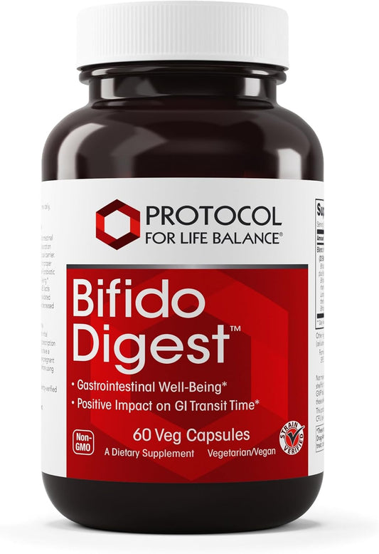 Protocol Bifido Digest - 20 Billion CFU Probiotic for Gut Health - Dairy, Egg Free - 60 Veg Caps