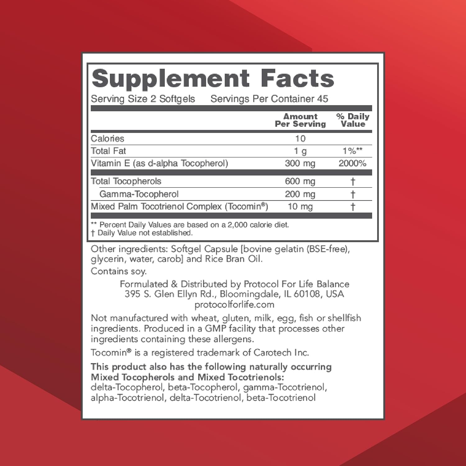 Protocol Gamma E Toco Complex: Vitamin E 300mg Softgels for Cardio & Brain Health, Antioxidant Support, Halal & Dairy Free