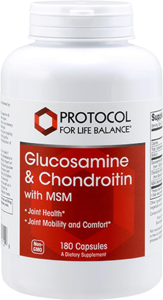 Protocol Glucosamine & Chondroitin with MSM - Joint Support Supplement - Non-GMO - 180 Veg Capsules