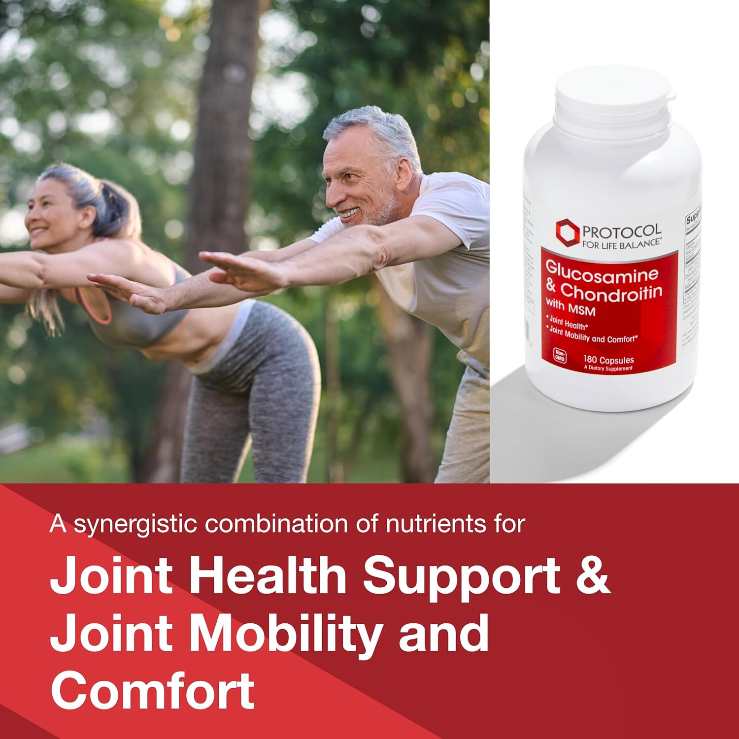 Protocol Glucosamine & Chondroitin with MSM - Joint Support Supplement - Non-GMO - 180 Veg Capsules