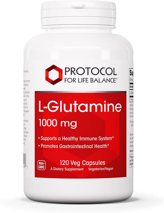 Protocol L-Glutamine 1000mg Capsules - Muscle, Gut, and Immune Health Support - 120 Vegetarian Capsules