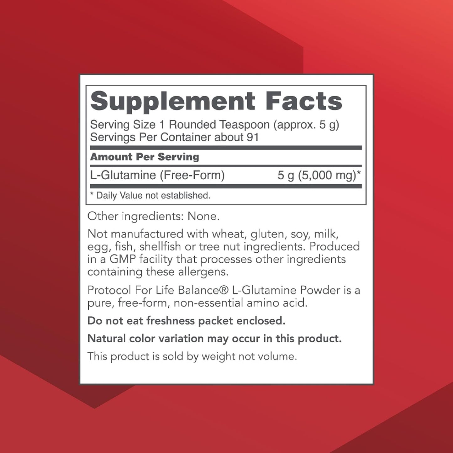 Protocol L-Glutamine Powder - 1lb - Supports Muscle, Gut Health, Immune System - Pure Formula