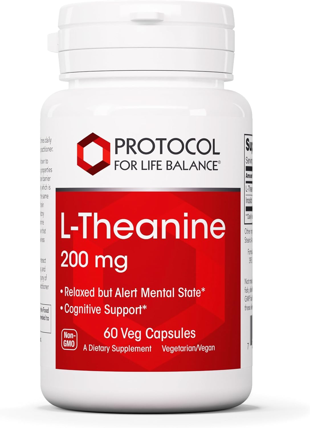 Protocol L-Theanine 200mg Capsules - Natural Stress Relief Formula - Non-Drowsy Supplement - 60 Vegetarian Capsules