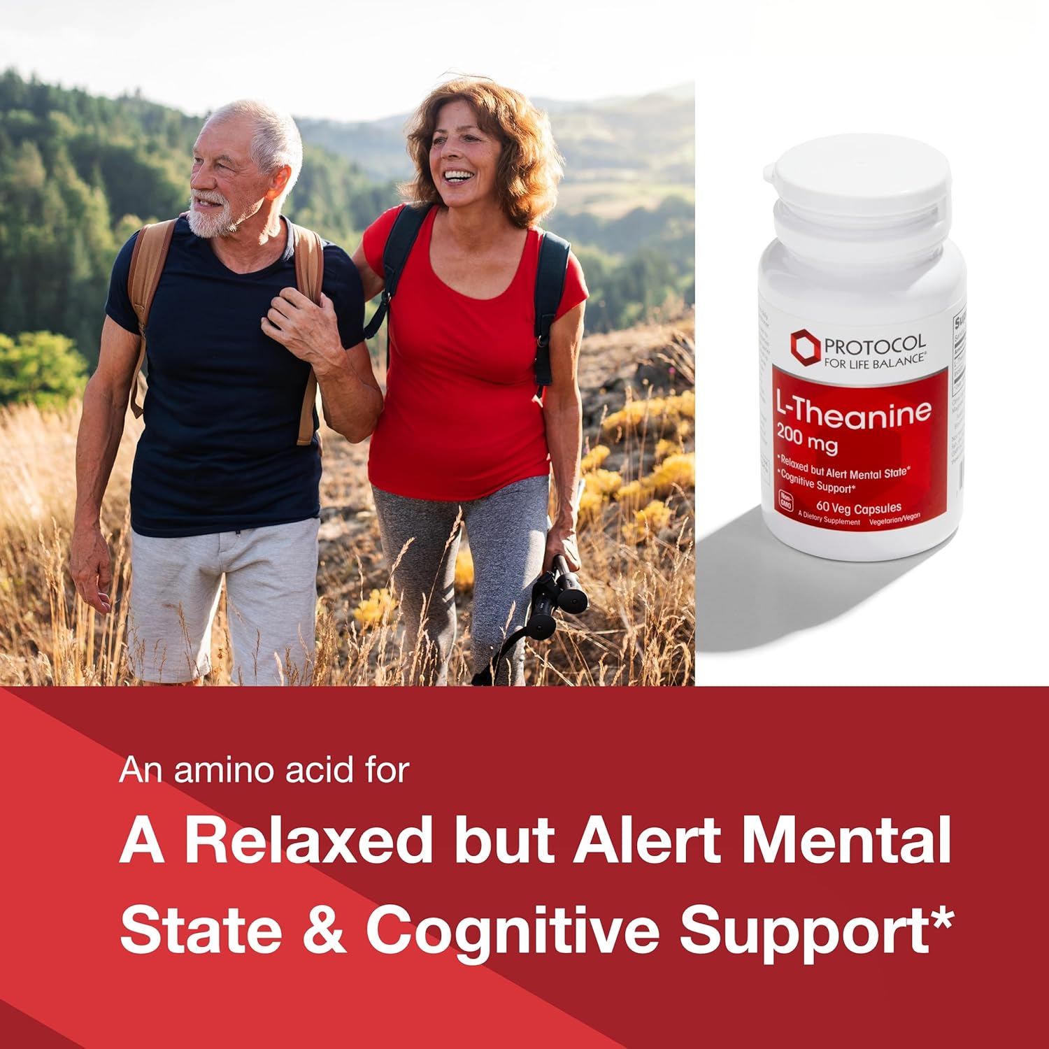 Protocol L-Theanine 200mg Capsules - Natural Stress Relief Formula - Non-Drowsy Supplement - 60 Vegetarian Capsules