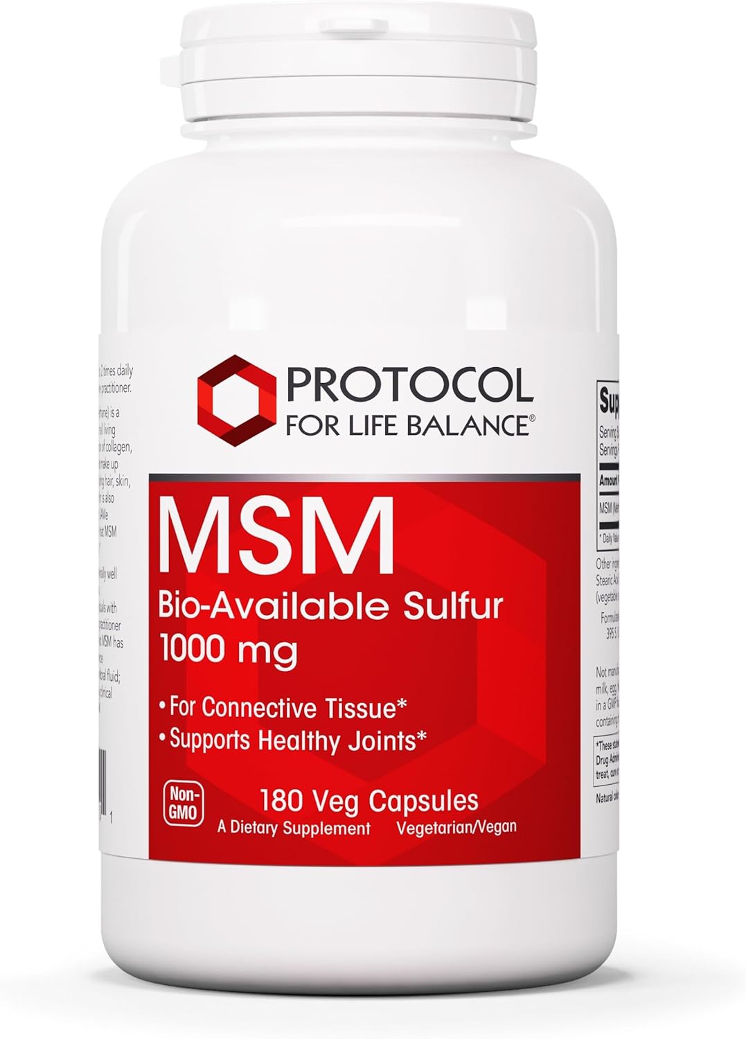 Protocol MSM Bioavailable Sulfur Capsules - 1,000mg - Enhances Joint Health, Hair, Skin & Nails - Vegan & Non-GMO - 180 Count