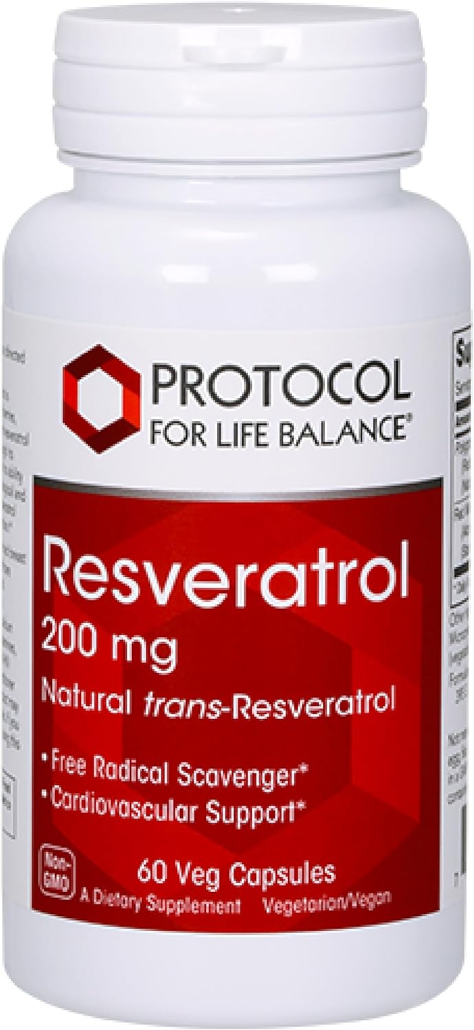 Protocol Resveratrol 200mg Capsules with Japanese Knotweed & Grape Seed Extract - Vegan & Non-GMO Formula for Life Balance