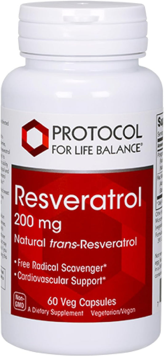 Protocol Resveratrol 200mg Capsules with Japanese Knotweed & Grape Seed Extract - Vegan & Non-GMO Formula for Life Balance