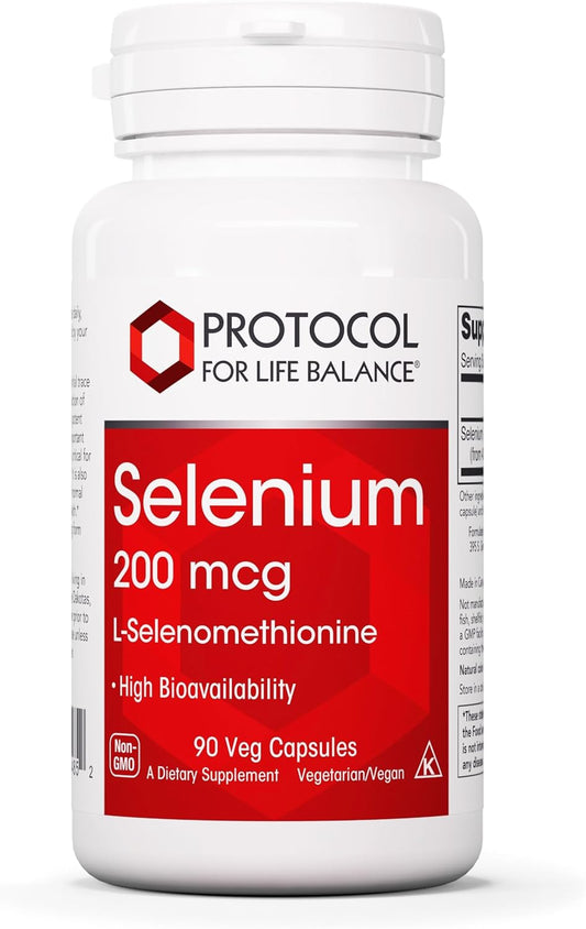Protocol Selenium 200mcg Capsules for Immune, Thyroid, and Prostate Health - Vegetarian, Kosher, Halal - 90 Count