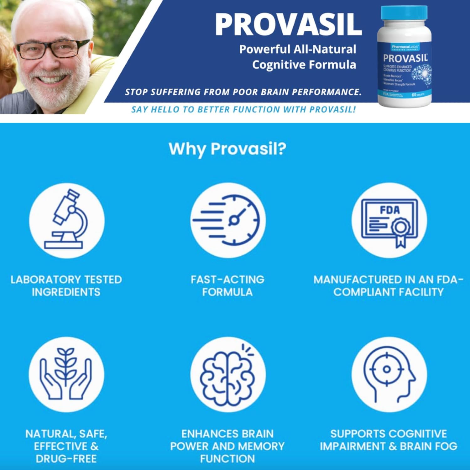 Provasil Maximum Strength Cognitive Health Supplement with Memory and Focus Support (60 Tablets)