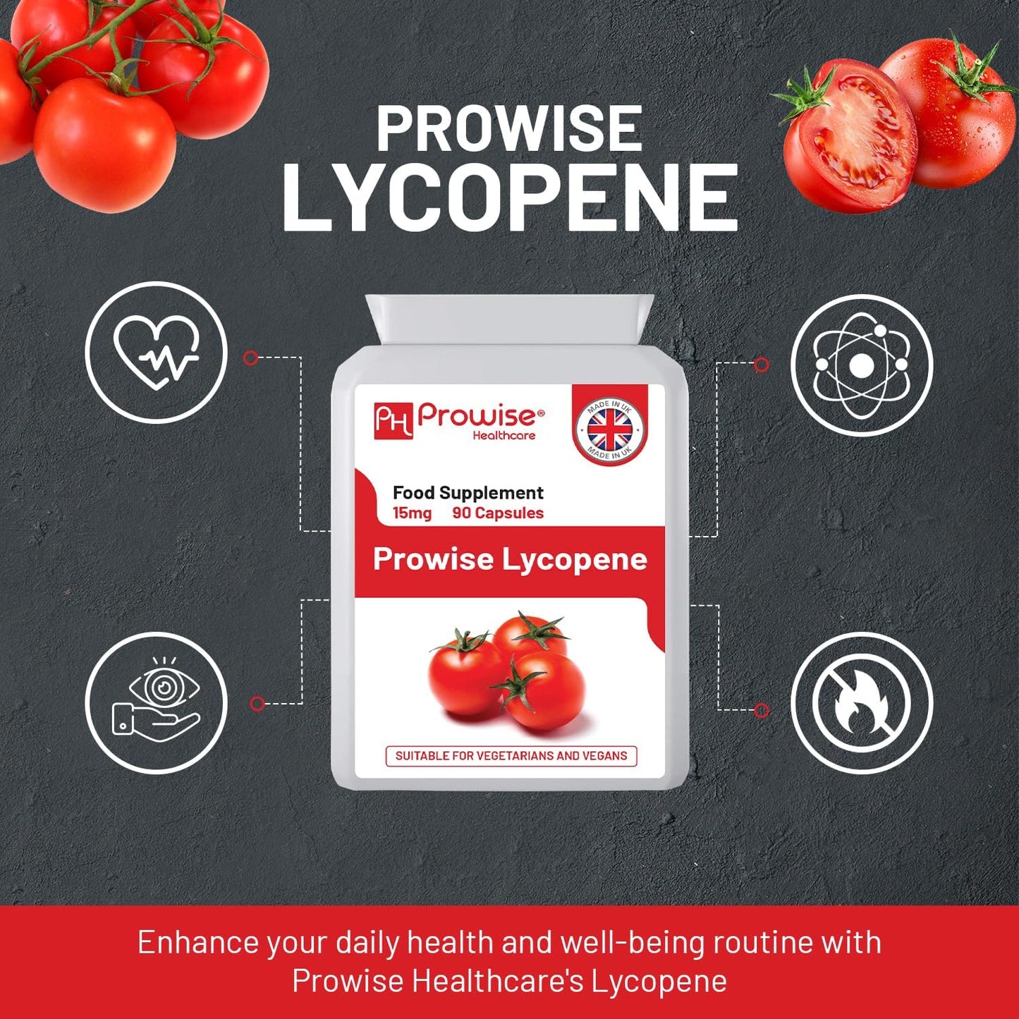 Prowise Healthcare Lycopene 10% Beadlet 15mg Capsules - 90 Count - UK Made, GMP Certified - Vegetarian/Vegan Friendly