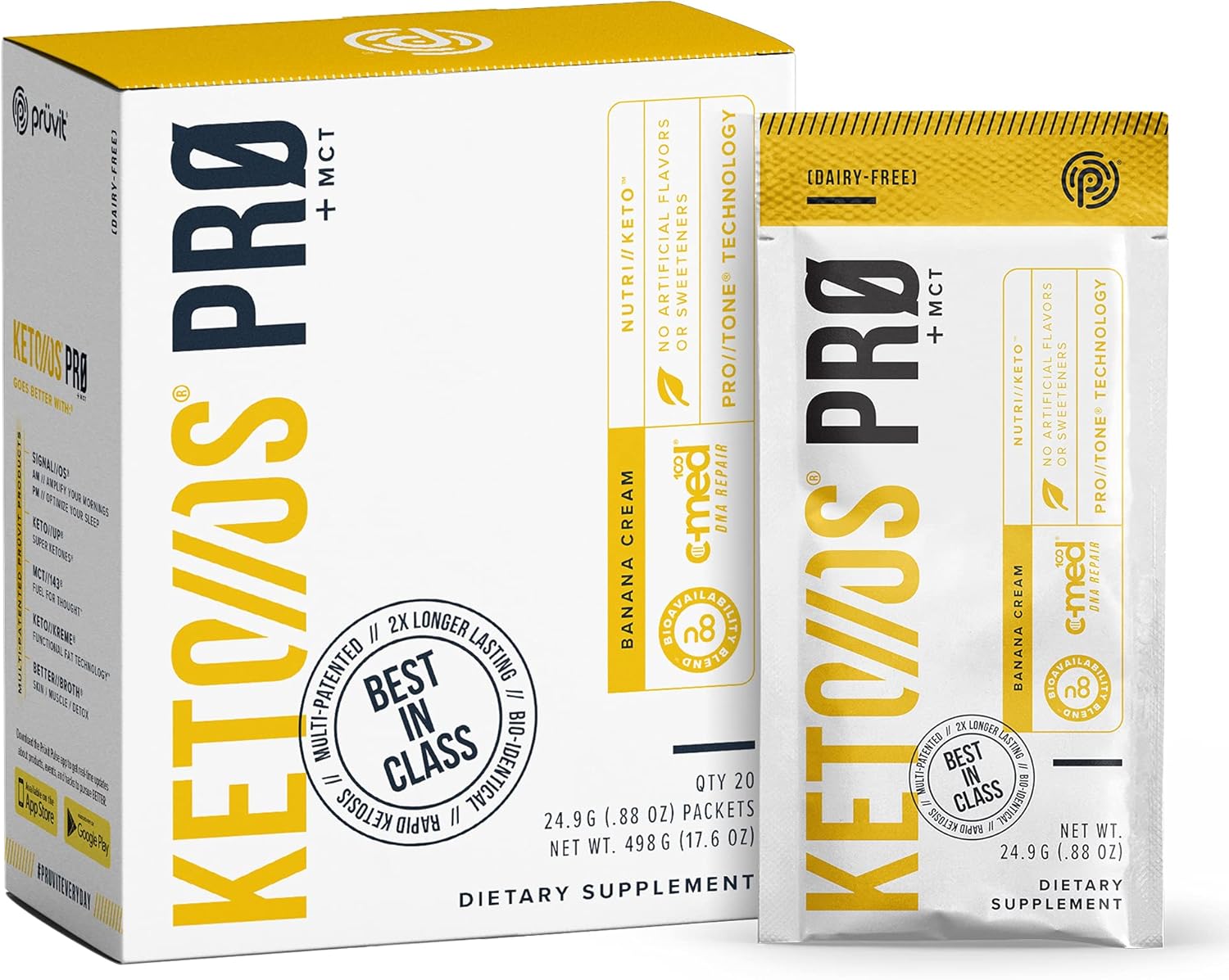 Pruvit Keto//OS Pro Banana Cream + MCT Ketones - Energy Boost & Anti-Aging Supplement - 20 Packets