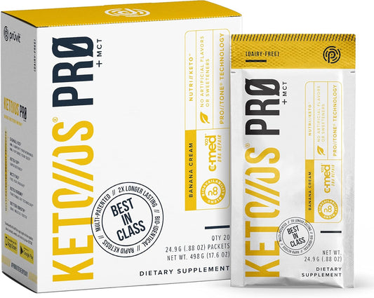 Pruvit Keto//OS Pro Banana Cream + MCT Ketones - Energy Boost & Anti-Aging Supplement - 20 Packets