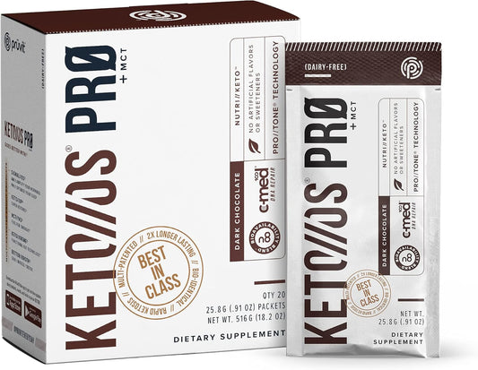 Pruvit Keto//OS Pro Dark Chocolate + MCT Ketones - Energy Boost and Anti-Aging Supplement - 20 Pack