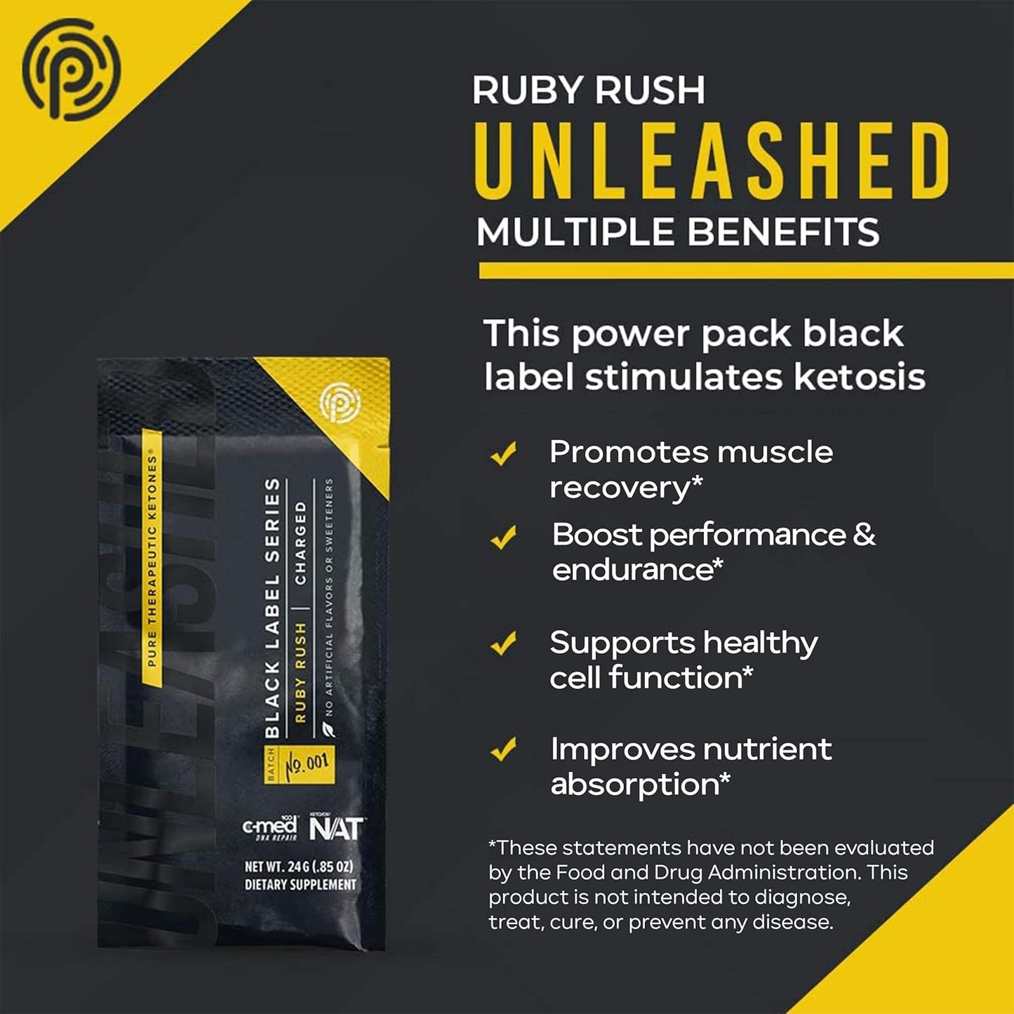 PRÜVIT Keto//OS Black Label Ruby Rush: Pure Therapeutic Ketones for Muscle Growth - 0.84 OZ