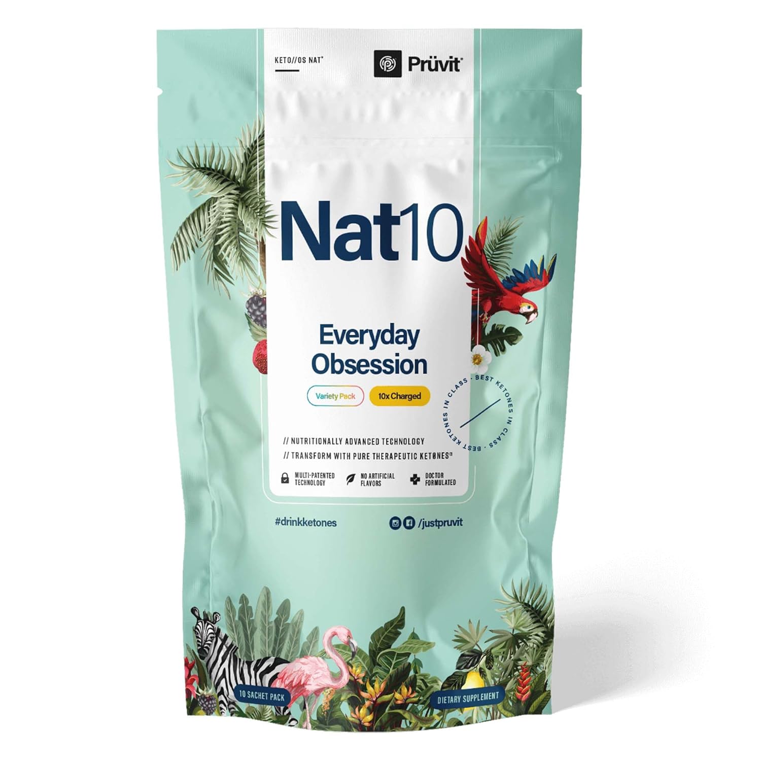 PRÜVIT KETO//OS NAT Everyday Obsession Variety Pack - 10 Charged Packets for Brain Clarity and Energy Boost