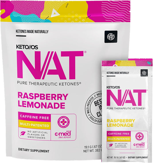 PRÜVIT Keto//OS NAT® Raspberry Lemonade Exogenous Ketones BHB Salts Supplement - Caffeine Free Energy Boost for Workout - Keto Supplement for Men and Women (20 Count)