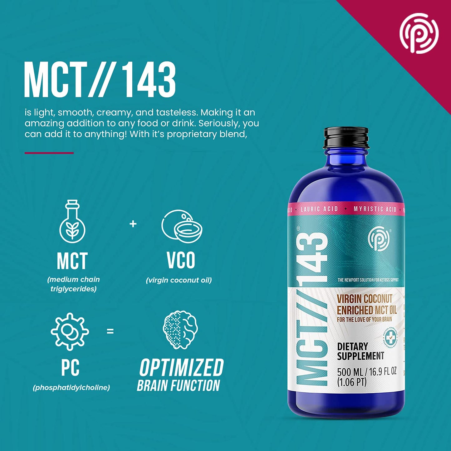 PRÜVIT MCT//143 Virgin Coconut Enriched MCT Oil 16.9 OZ - Pure Ketogenic Energy Boost