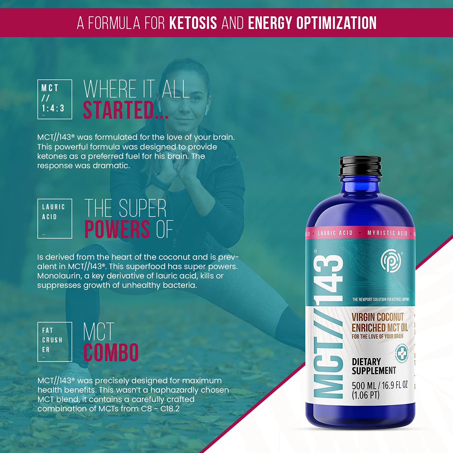 PRÜVIT MCT//143 Virgin Coconut Enriched MCT Oil 16.9 OZ - Pure Ketogenic Energy Boost