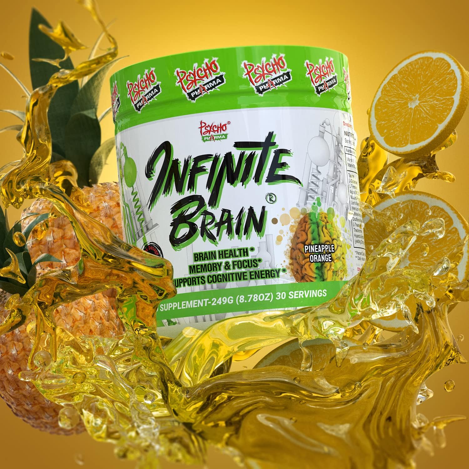 Psycho Pharma Infinite Brain Nootropic: Pineapple Orange Flavor, 30 Servings - Compete and Win with this Game-Changing Supplement