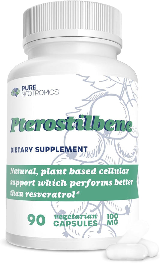 Pterostilbene 100mg Capsules (90 Count) | Plant-Based Nootropic for Cellular Health | Rigorous 3rd Party Tested for Purity