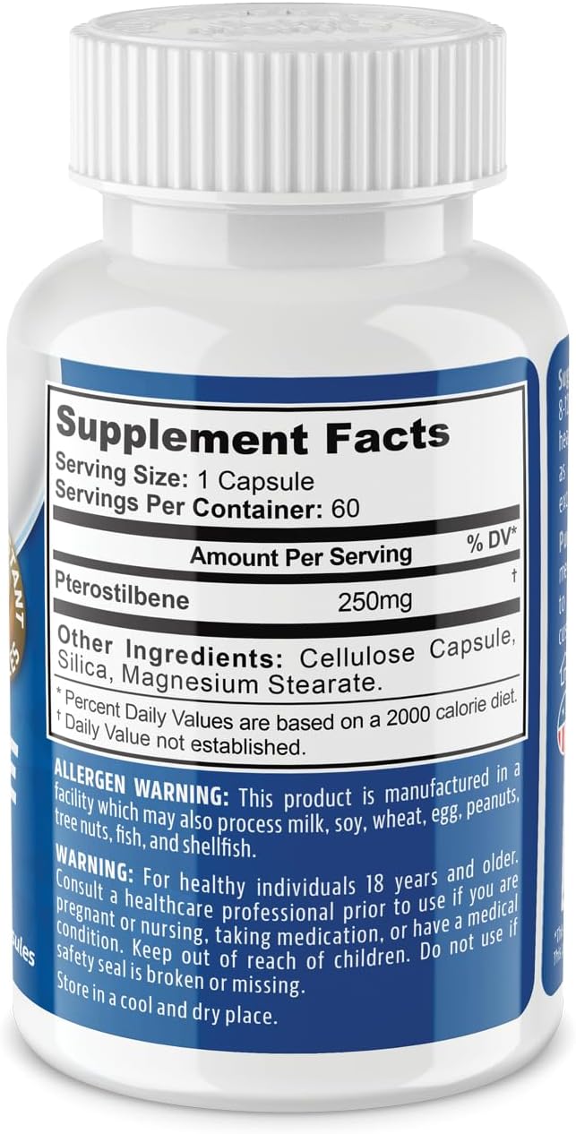 Pterostilbene Neuro Support Supplement - 60 Acid Resistant Capsules - NeuropAWAY Formula
